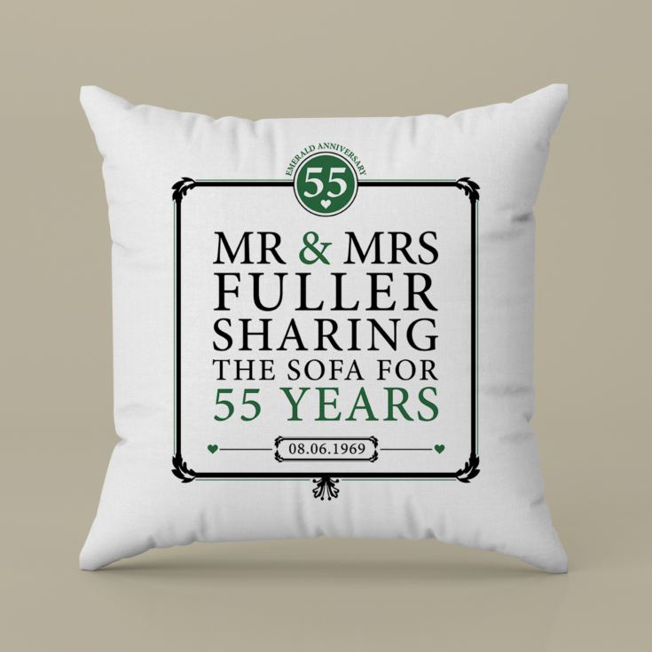 Personalised 55th (Emerald) Anniversary Sharing the Sofa Cushion product image