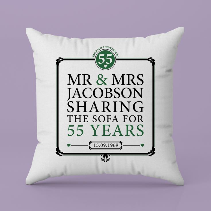 Personalised 55th (Emerald) Anniversary Sharing the Sofa Cushion product image