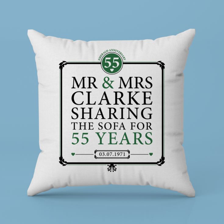 Personalised 55th (Emerald) Anniversary Sharing the Sofa Cushion product image