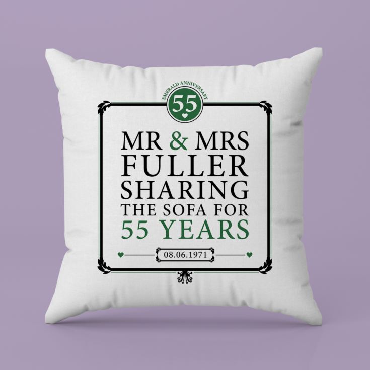Personalised 55th (Emerald) Anniversary Sharing the Sofa Cushion product image