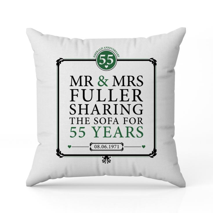 Personalised 55th (Emerald) Anniversary Sharing the Sofa Cushion product image