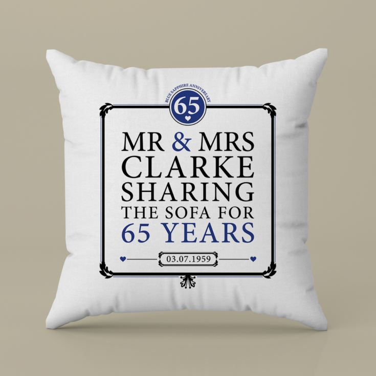 Personalised 65th (Blue Sapphire) Anniversary Sharing the Sofa Cushion product image