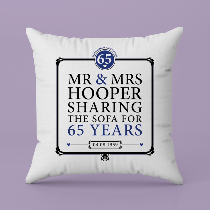 Personalised 65th (Blue Sapphire) Anniversary Sharing the Sofa Cushion product image