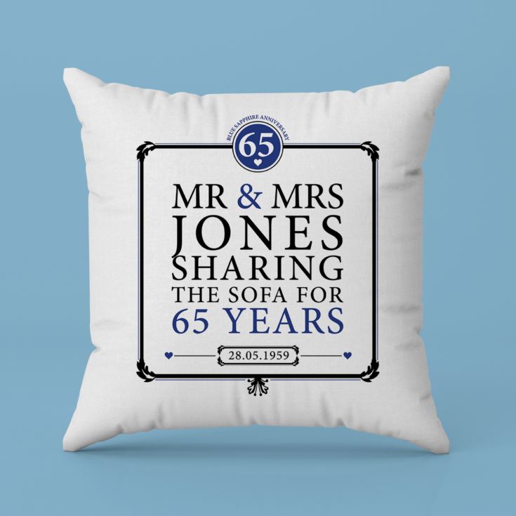 Personalised 65th (Blue Sapphire) Anniversary Sharing the Sofa Cushion product image