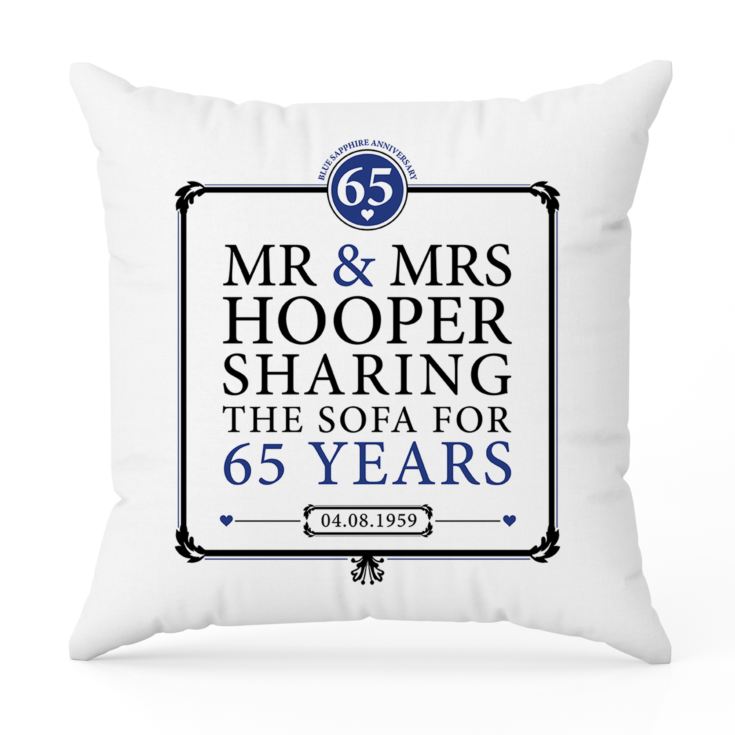 Personalised 65th (Blue Sapphire) Anniversary Sharing the Sofa Cushion product image