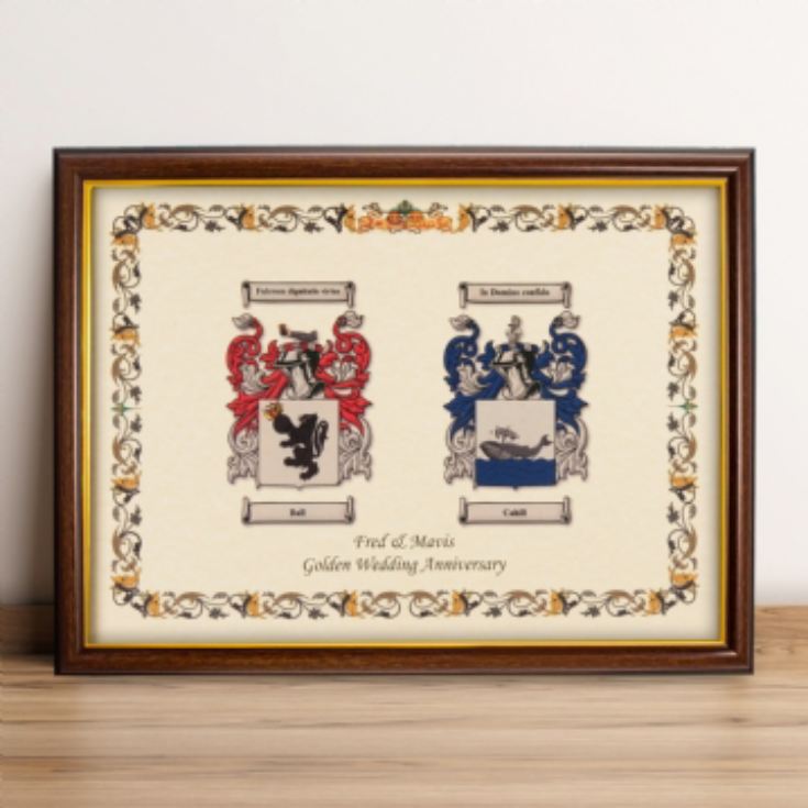 Double Coat Of Arms Print - Brown & Gold Framed product image
