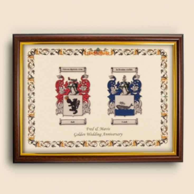 Double Coat Of Arms Print - Brown & Gold Framed product image