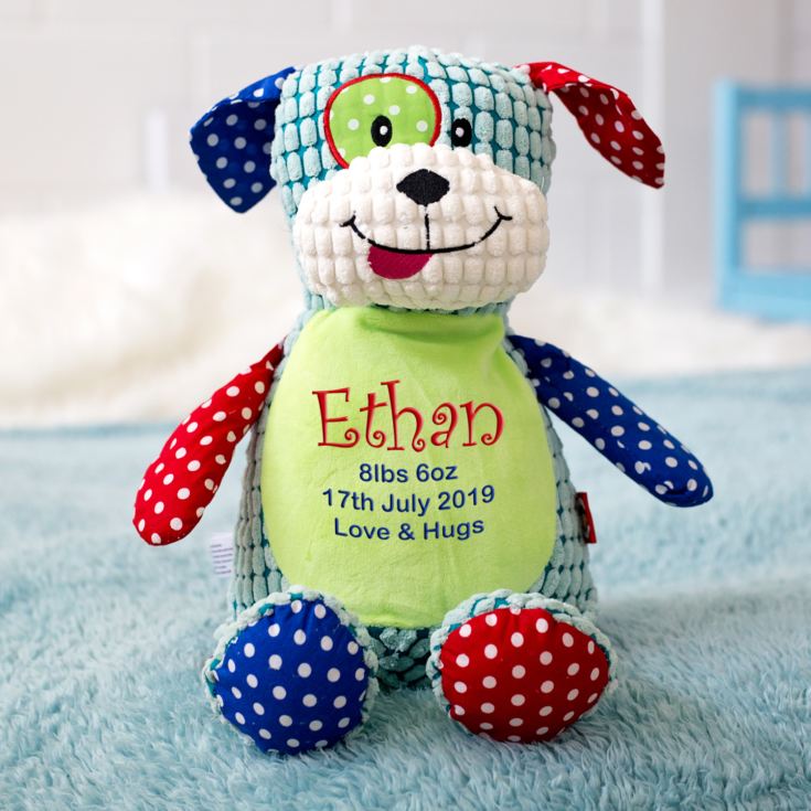 Personalised Embroidered Cubbies Harlequin Dog Soft Toy product image