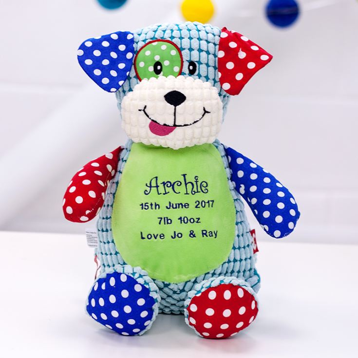 Personalised Embroidered Cubbies Harlequin Dog Soft Toy product image
