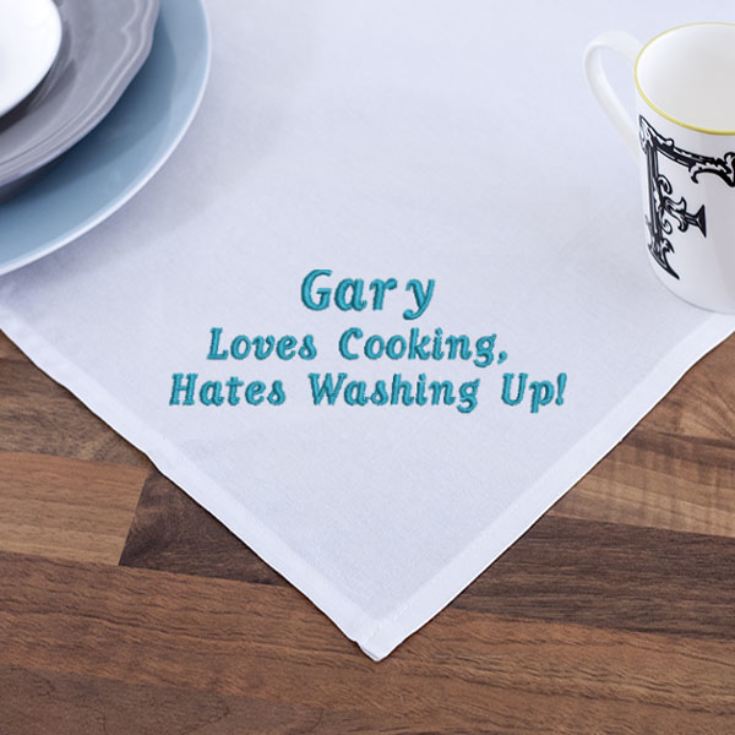 Embroidered Loves Cooking, Hates Washing Up Tea Towel product image