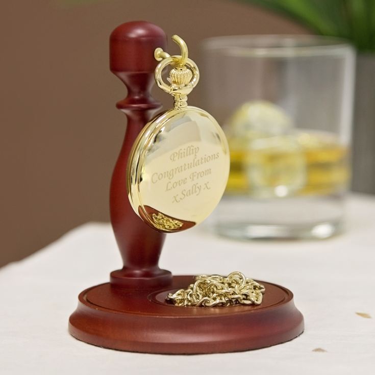 Personalised Gold Plated Pocket Watch With Stand product image