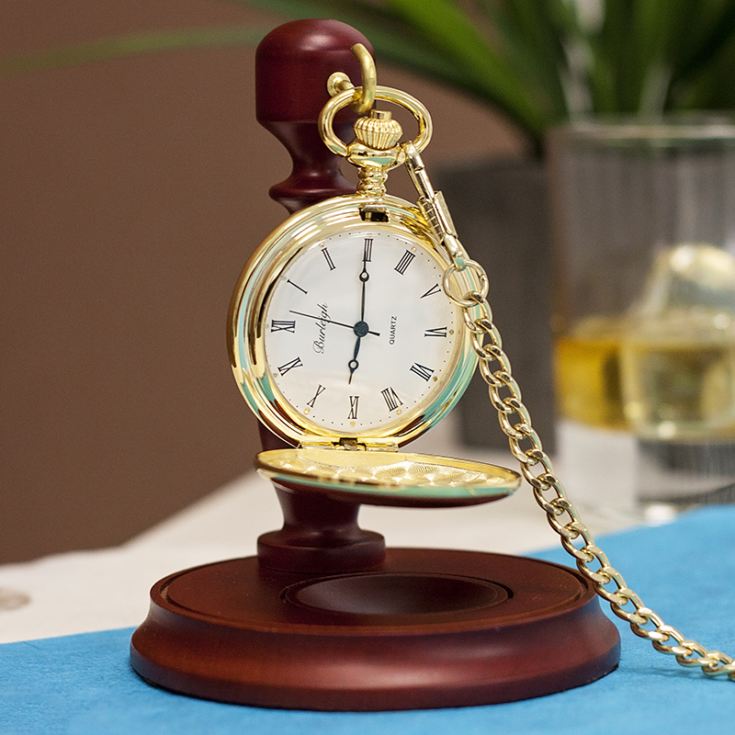 Personalised Gold Plated Pocket Watch With Stand product image