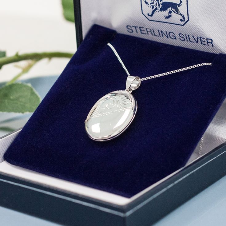 Sterling Silver Oval Double Photo Locket with Personalised Gift Box product image