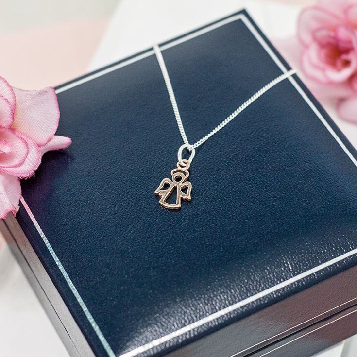 Rose Gold Guardian Angel Pendant In Personalised Gift Box product image