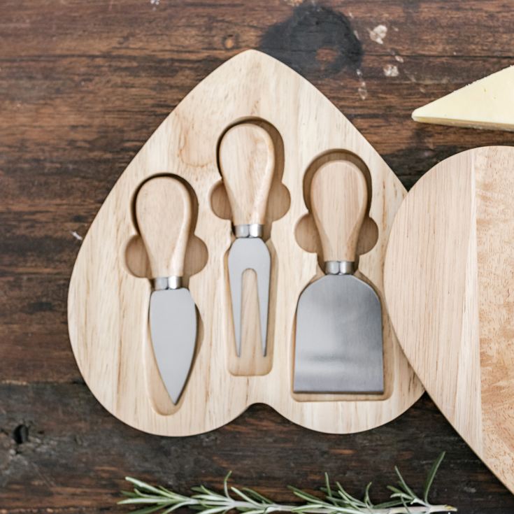 Personalised Mr & Mrs Heart Cheese Board and Tool Set product image