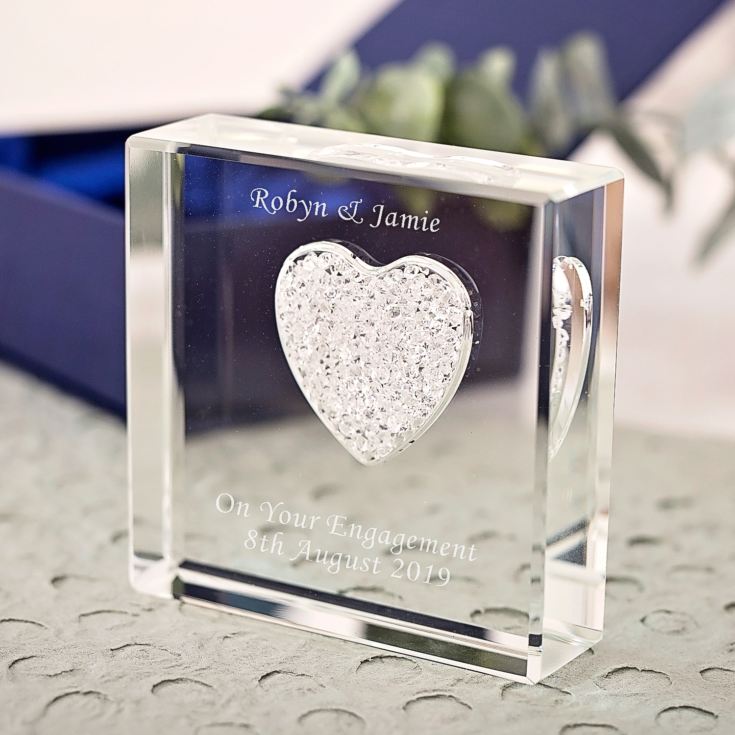 Personalised Glass Paperweight With White Diamante Heart product image