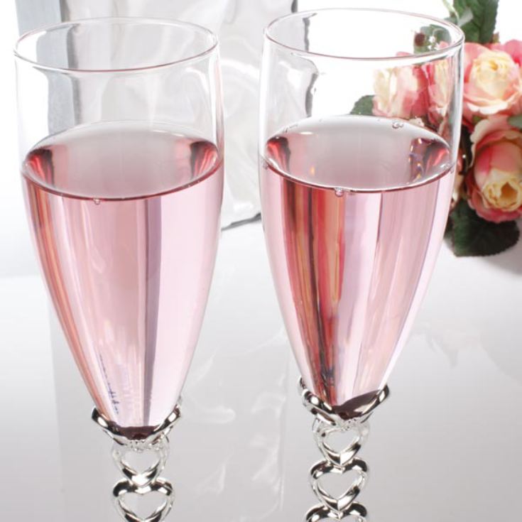 Pair of Engraved Silver Heart Stem Champagne Glasses product image