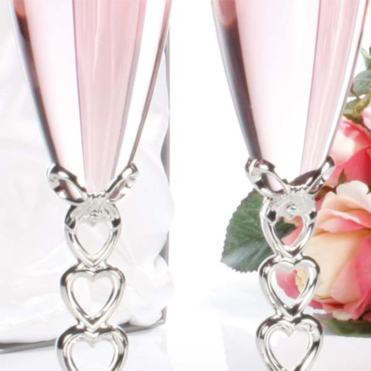 Pair of Engraved Silver Heart Stem Champagne Glasses product image