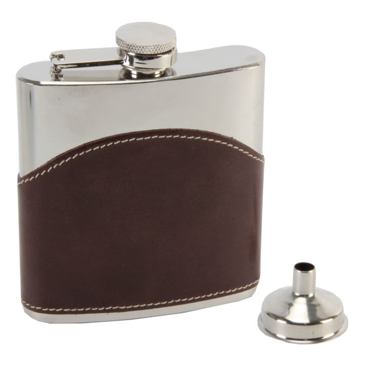 Harvey Makin Brown Leather Hip Flask with Funnel product image