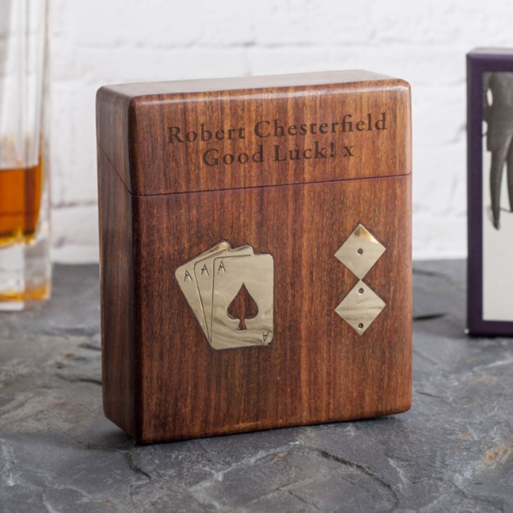 Personalised Playing Card and Dice Set In Wooden Box The Gift Experience