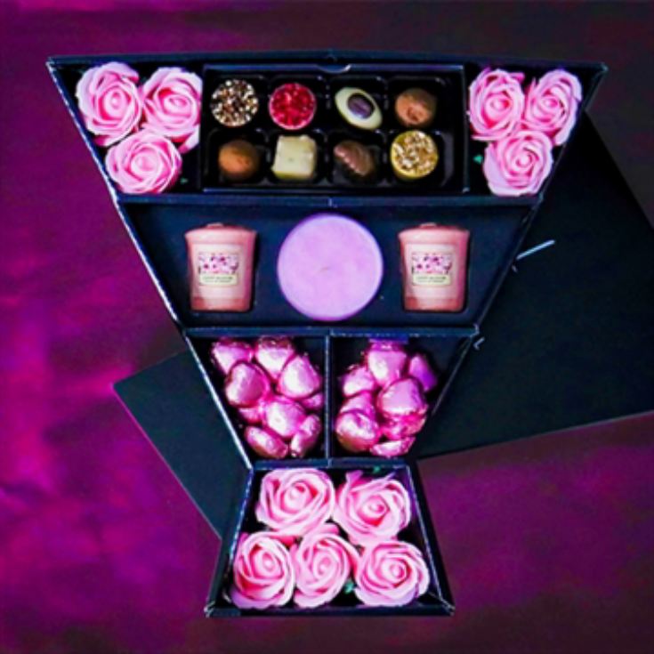 Pink Roses & Yankee Candle Bouquet with Truffles product image
