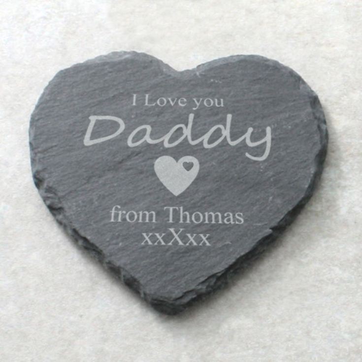 I Love You Daddy Personalised Heart Shaped Slate Coaster product image