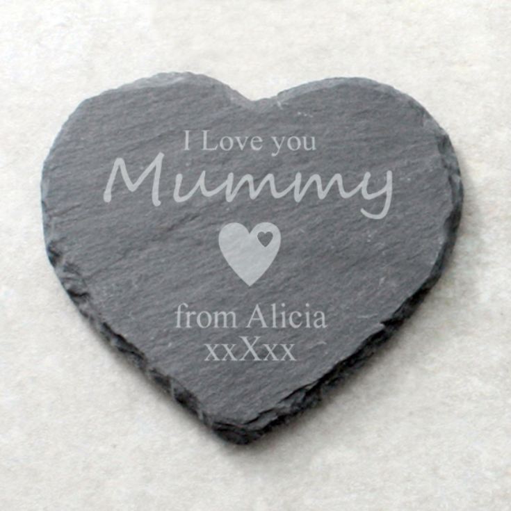 I Love You Mummy Personalised Heart Shaped Slate Coaster product image