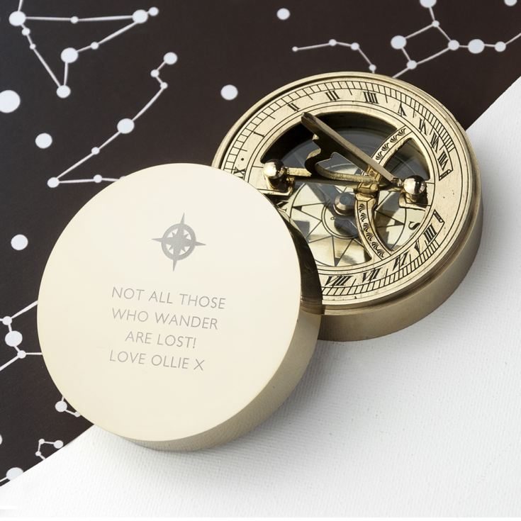 Personalised Engraved Brass Sundial & Nautical Compass product image