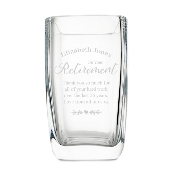 Personalised On Your Retirement Glass Vase The Gift Experience