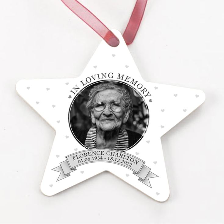 Personalised Photo Upload In Loving Memory Christmas Star Decoration product image