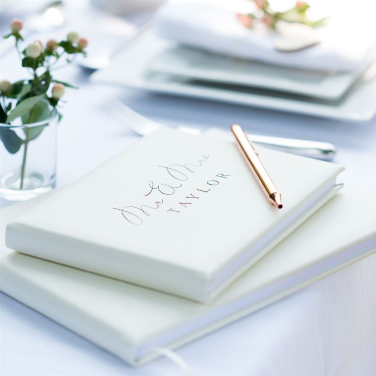 Personalised Mr & Mrs Wedding Ivory Leather Guest Book product image