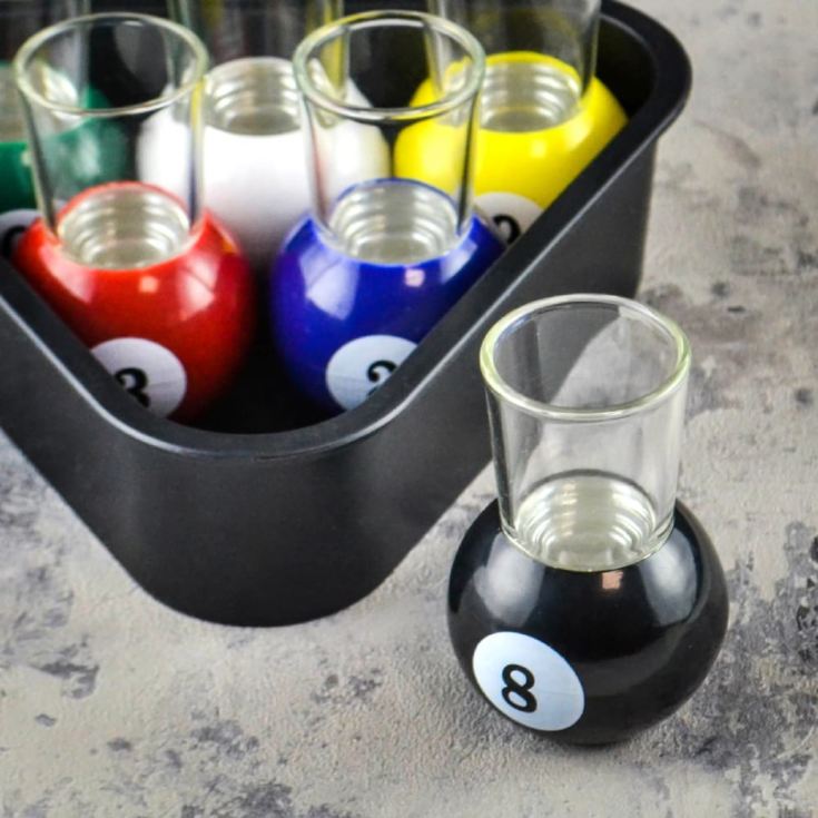 Set of 6 Pool Shot Glasses with Rack Tray product image