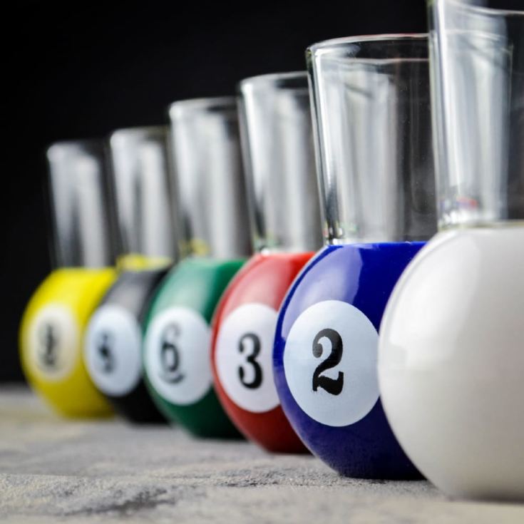 Set of 6 Pool Shot Glasses with Rack Tray product image