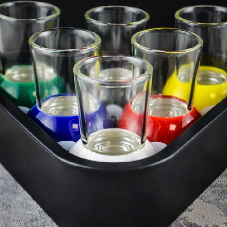 Set of 6 Pool Shot Glasses with Rack Tray product image