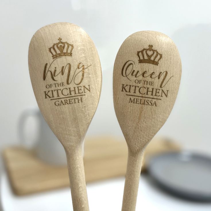 Engraved King And Queen Of The Kitchen Wooden Spoons product image