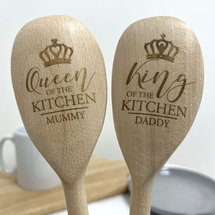 Engraved King And Queen Of The Kitchen Wooden Spoons product image