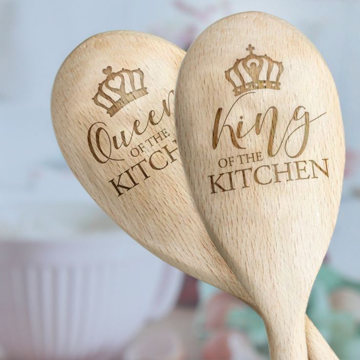 Engraved King And Queen Of The Kitchen Wooden Spoons product image