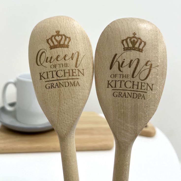 Engraved King And Queen Of The Kitchen Wooden Spoons product image