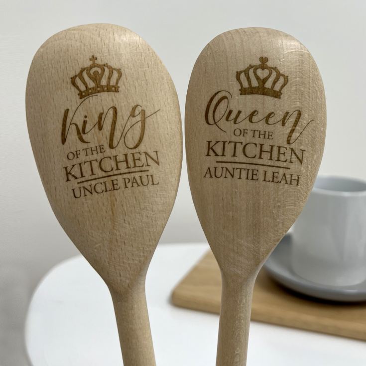 Engraved King And Queen Of The Kitchen Wooden Spoons product image