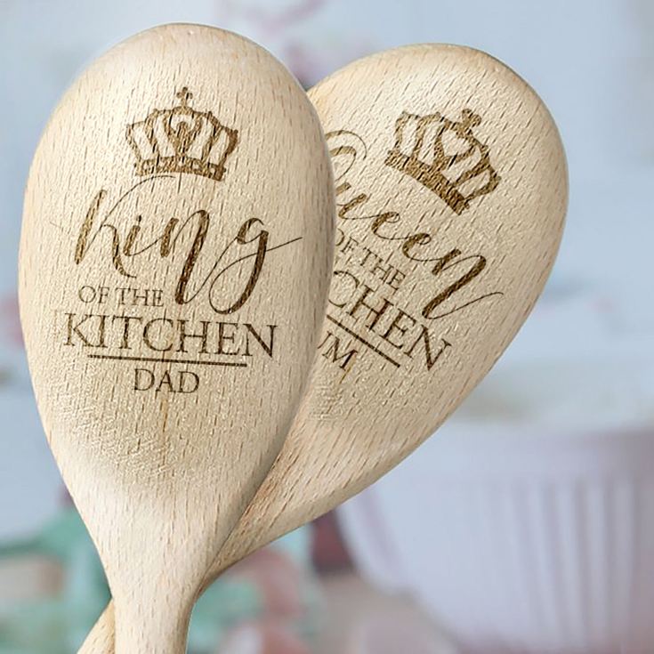 Engraved King And Queen Of The Kitchen Wooden Spoons product image