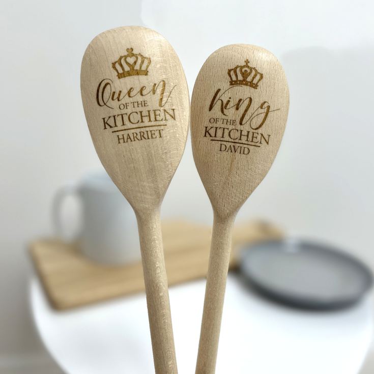 Engraved King And Queen Of The Kitchen Wooden Spoons product image