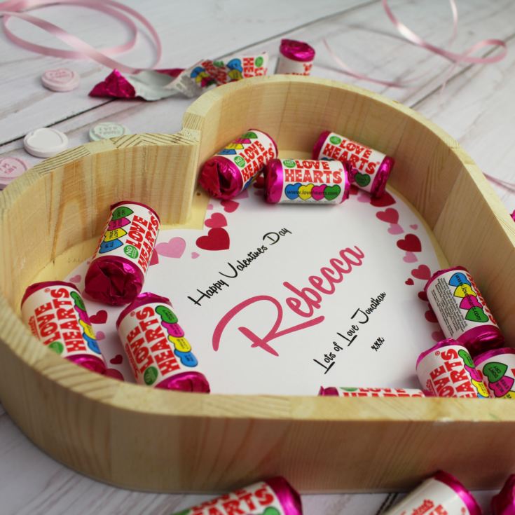 Personalised Heart Shaped Tray of Love Hearts product image