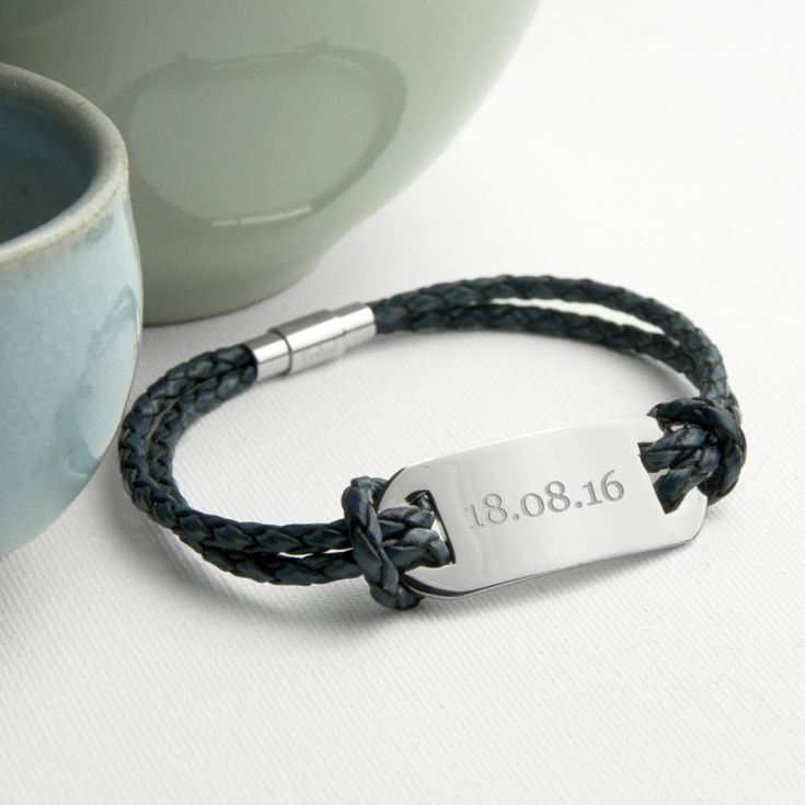 Personalised Men's Statement Leather Bracelet in Navy product image