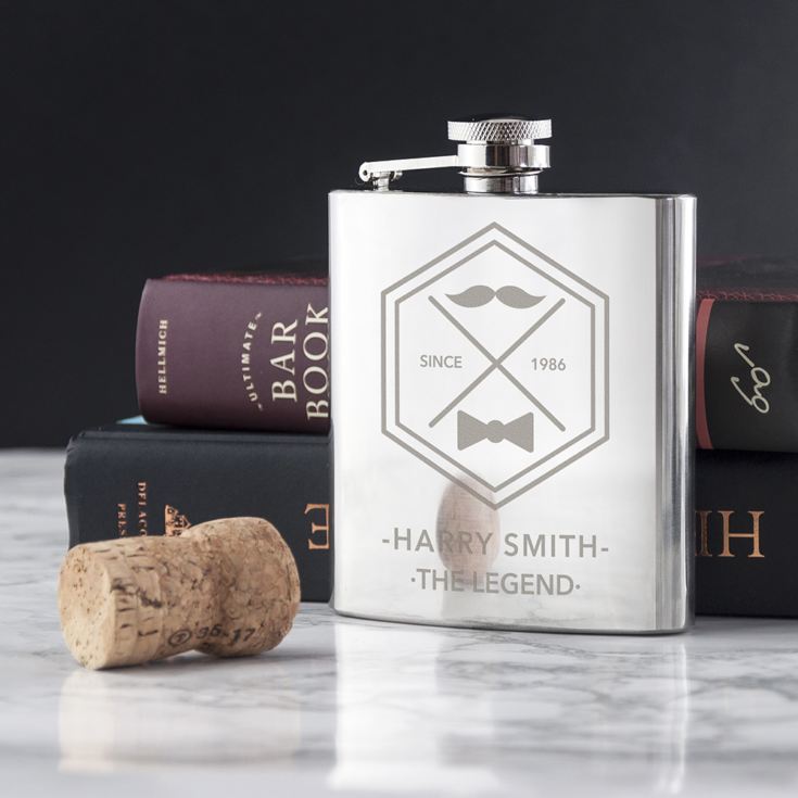 Engraved Legend Dad's Silver Hip Flask product image