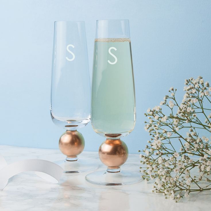 Personalised LSA Set Of Two Rose Gold Champagne Glasses product image