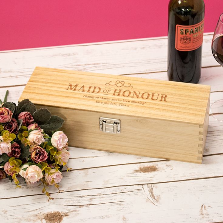 Personalised Maid Of Honour Luxury Wooden Wine Box product image