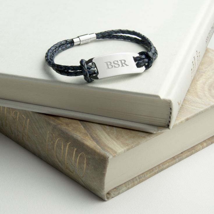 Personalised Men's Statement Leather Bracelet in Navy product image