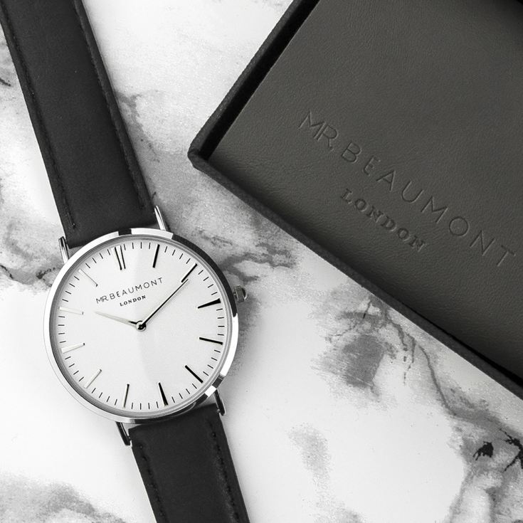 Men's Modern-Vintage Personalised Leather Watch In Black product image