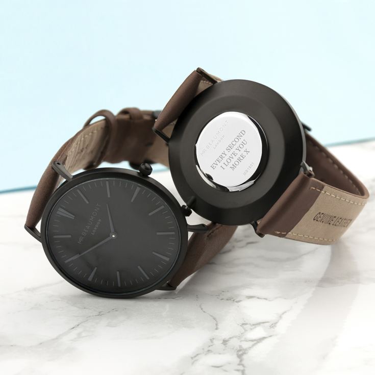 Men's Modern-Vintage Personalised Watch With Black Face in Brown product image