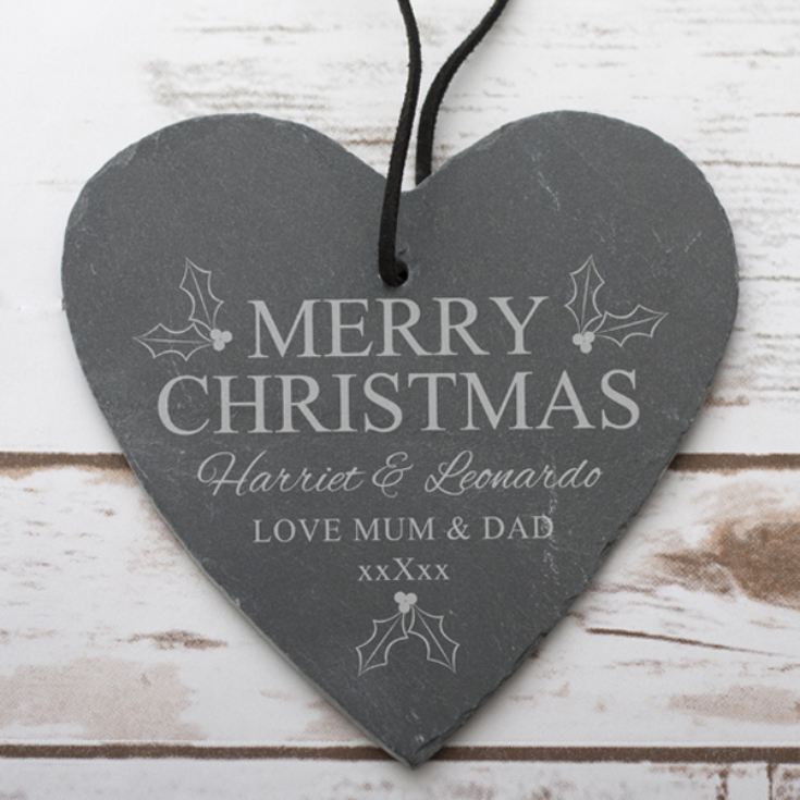Personalised Merry Christmas Slate Hanging Heart product image